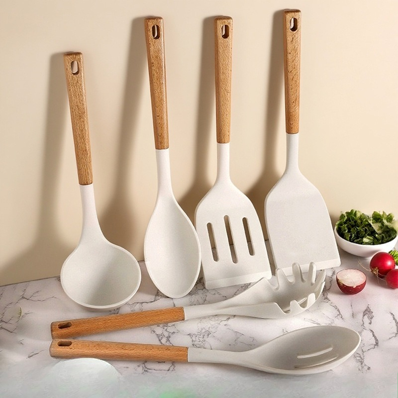 Silicone Spatula Set - Zestaw szpatułek kuchennych z drewnianą rączką