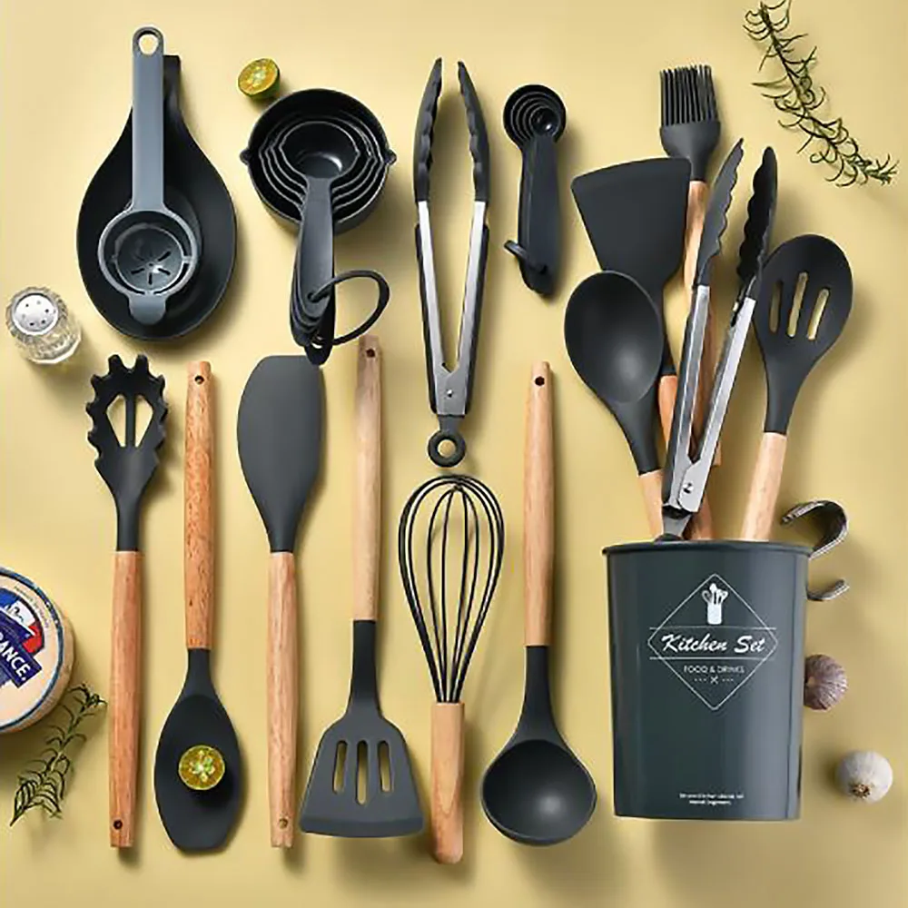 Kitchen Gadgets Under $10 - 34 szt. Silikonowe zestaw naczyń czarne